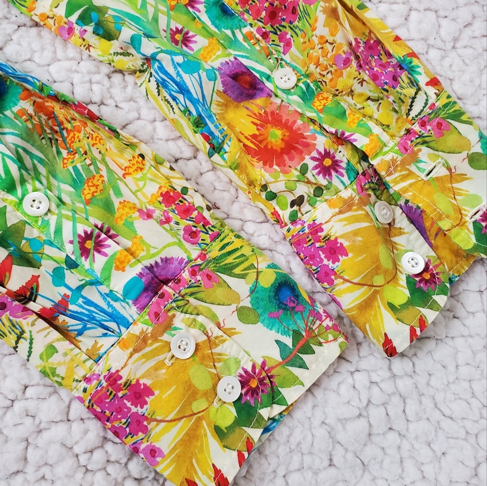 J.Crew Liberty Cotton Floral Button Down Size 0 Semi-Sheer - Picture 10 of 14